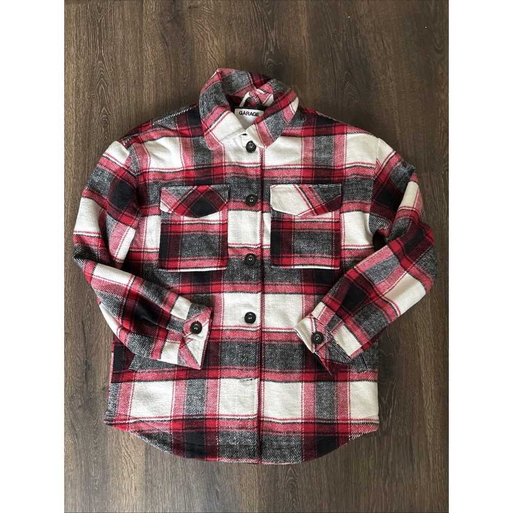 Garage Women's Plaid Shacket Jacket Lined Pockets Petite Small Red Black White